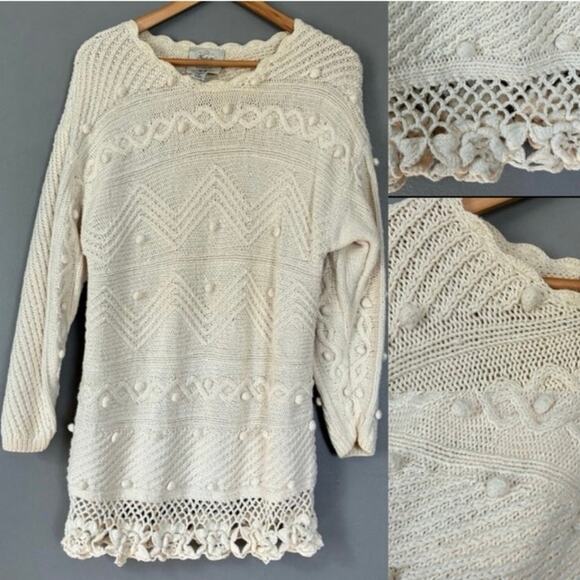 VINTAGE Express HandKnit Crochet Sweater Tunic Top Boho Beach Coastal fairy M - Picture 2 of 12
